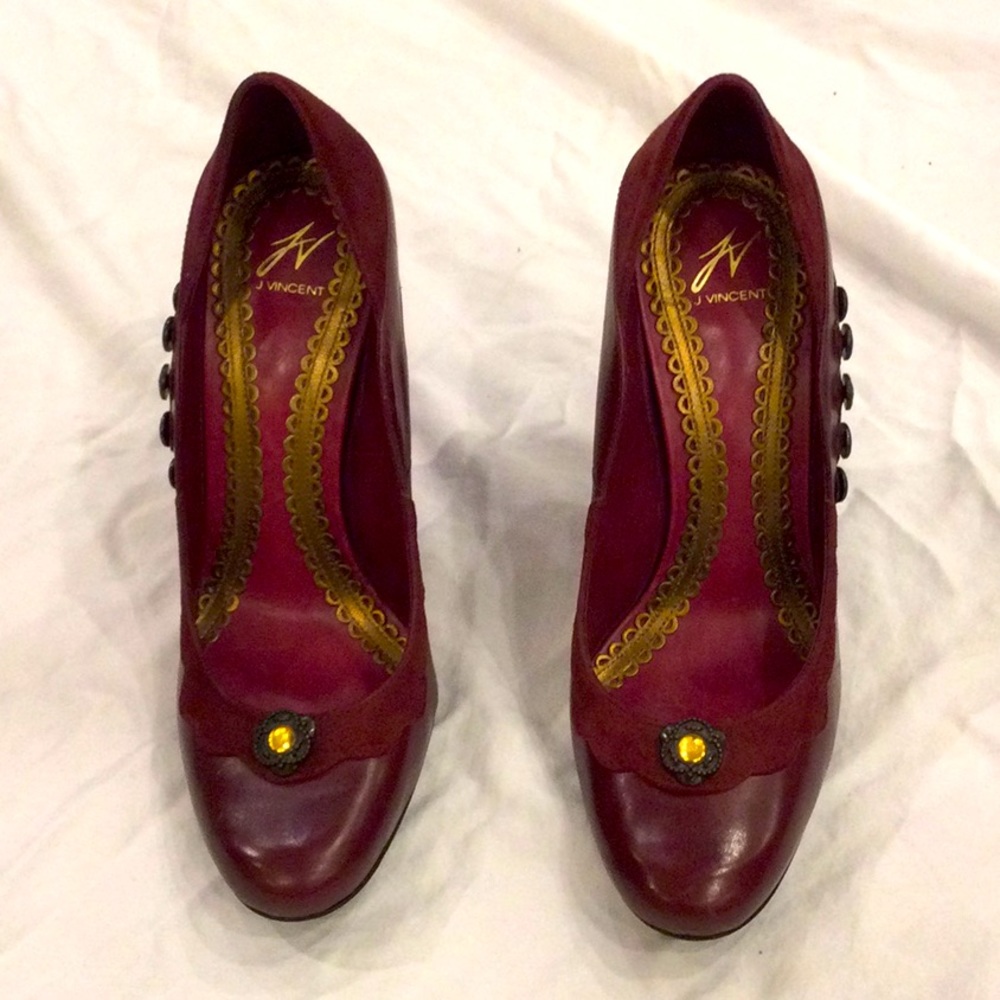 Burgundy Leather Studded Wedges Size 7